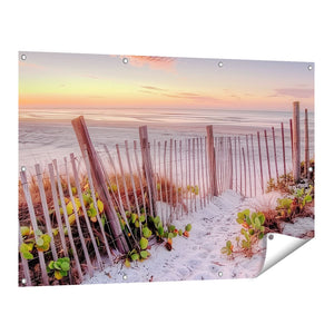 Tuinposter vooraanzicht Pad dat Leidt naar het Strand bij Zonsondergang