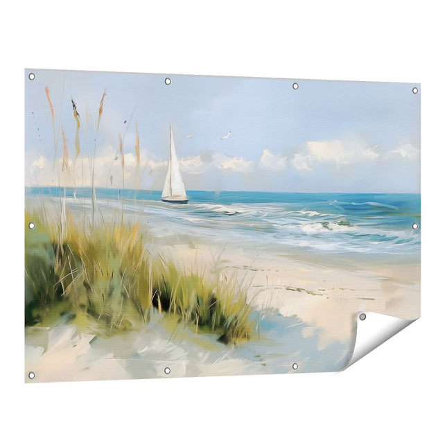 Tuinposter vooraanzicht Kunstwerk van een Zeilboot op het Strand