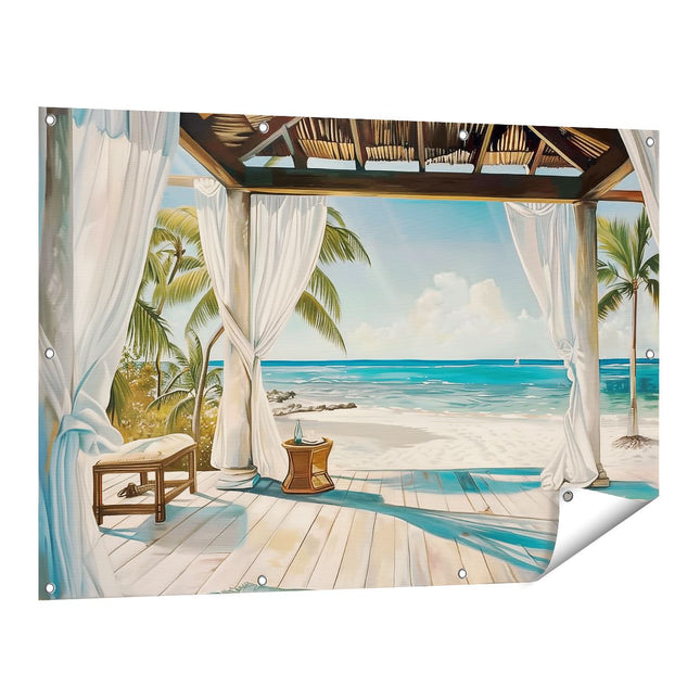 Tuinposter vooraanzicht Kunstwerk van een Veranda met Uitzicht op de Oceaan