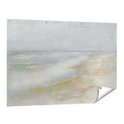 Tuinposter vooraanzicht Kunstwerk van een Strand op een Bewolkte Dag