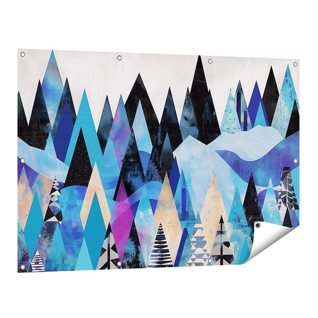 Tuinposter vooraanzicht Abstract Kunstwerk van Bergen en Bomen