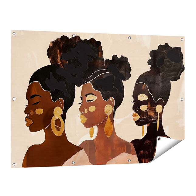 Tuinposter vooraanzicht Drie Zwarte Vrouwen met Gouden Oorbellen