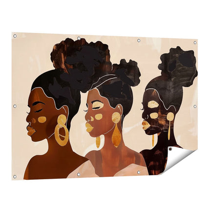 Tuinposter vooraanzicht Drie Zwarte Vrouwen met Gouden Oorbellen