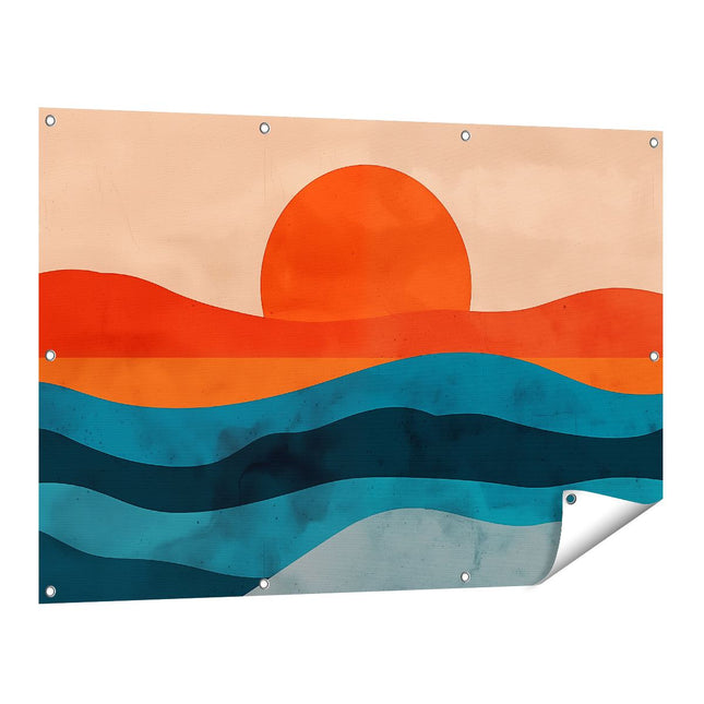 Tuinposter vooraanzicht De Zon komt op boven de Oceaan