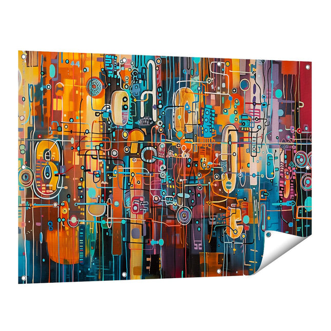 Tuinposter vooraanzicht Abstract Kunstwerk met veel Kleuren en Vormen