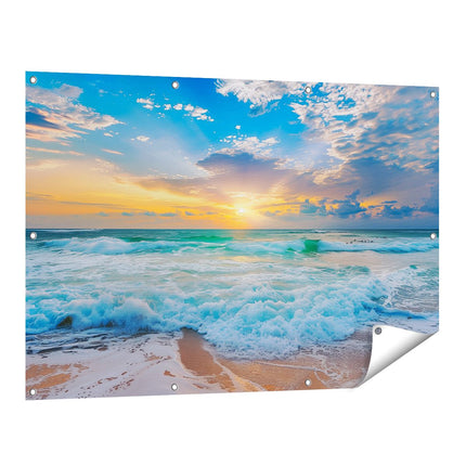 Tuinposter vooraanzicht De Zon gaat onder boven de Oceaan