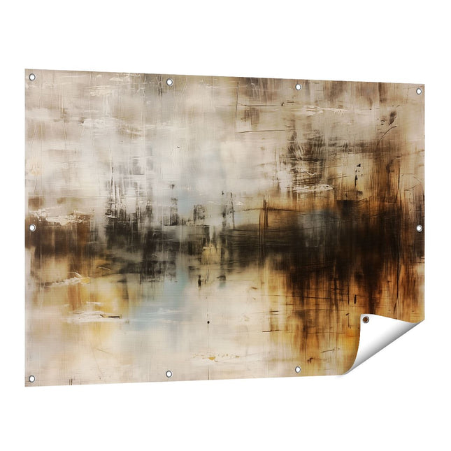 Tuinposter vooraanzicht Abstract Kunstwerk met Bruine, Blauwe en Witte Kleuren
