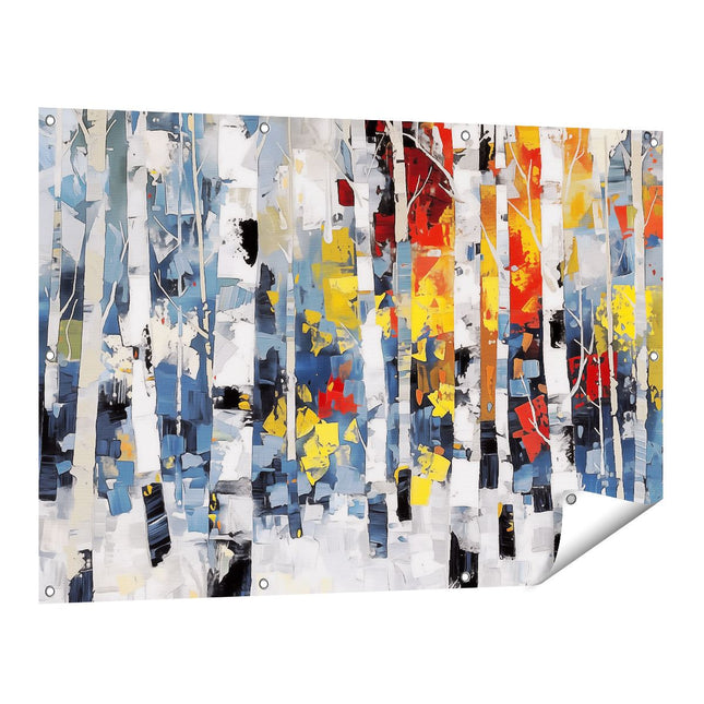 Tuinposter vooraanzicht Abstract Kunstwerk van Berkenbomen