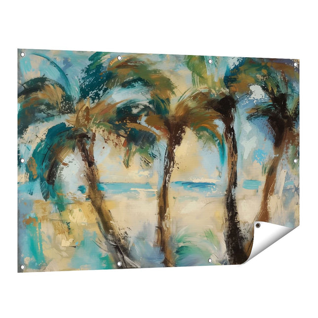 Tuinposter vooraanzicht Kunstwerk van Palmbomen op het Strand