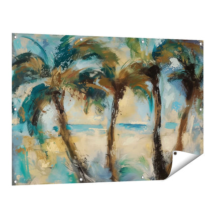 Tuinposter vooraanzicht Kunstwerk van Palmbomen op het Strand