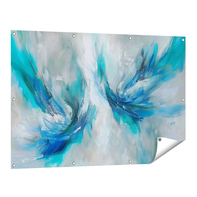 Tuinposter vooraanzicht Abstract Kunstwerk van Blauwe en Witte Vleugels