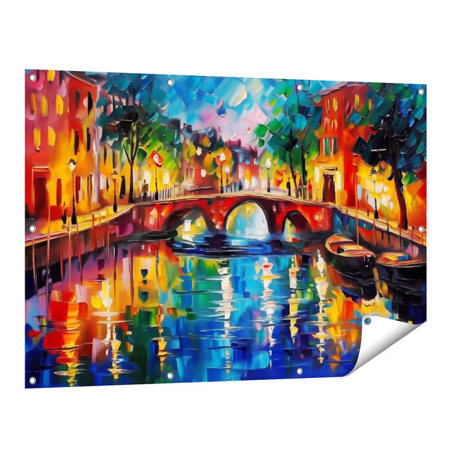 Tuinposter vooraanzicht Kunstwerk van een Gracht bij Nacht