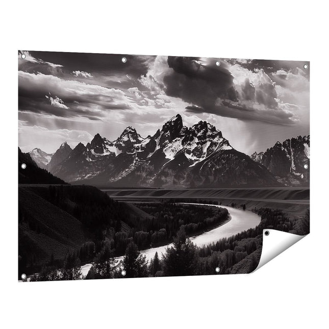 Tuinposter vooraanzicht Zwart Wit Beeld van de Grand Teton-Bergen