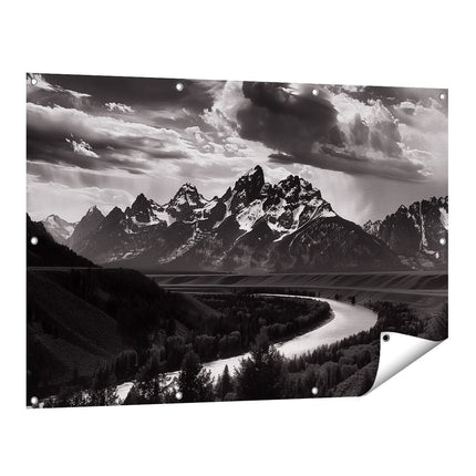 Tuinposter vooraanzicht Zwart Wit Beeld van de Grand Teton-Bergen