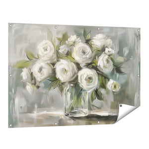 Tuinposter vooraanzicht Witte Rozen in een Vaas