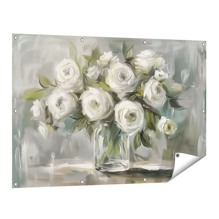 Tuinposter vooraanzicht Witte Rozen in een Vaas
