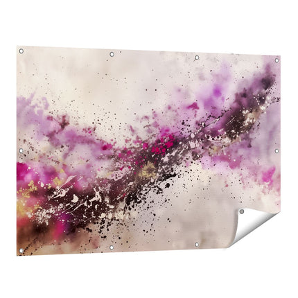 Tuinposter vooraanzicht Abstract Kunstwerk met Paarse en Zwarte Splatters