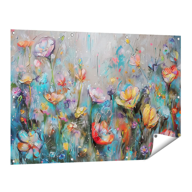Tuinposter vooraanzicht Kunstwerk van Bloemen in de Regen