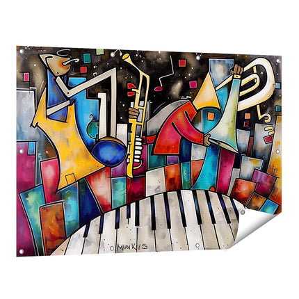 Tuinposter vooraanzicht Saxofoon, Piano en Saxofoon