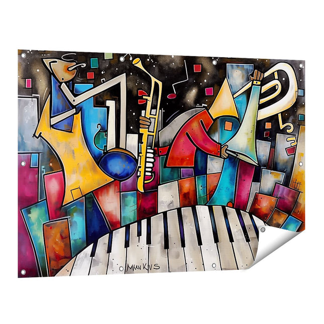 Tuinposter vooraanzicht Saxofoon, Piano en Saxofoon