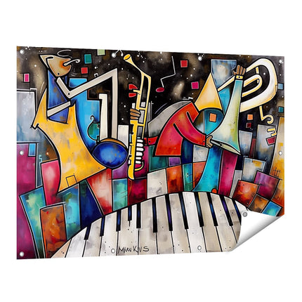 Tuinposter vooraanzicht Saxofoon, Piano en Saxofoon