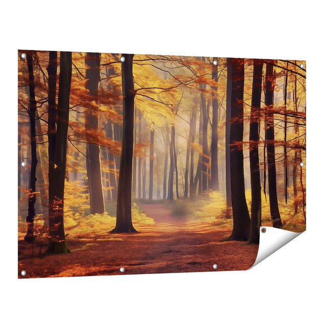 Tuinposter vooraanzicht Pad door een Herfstbos
