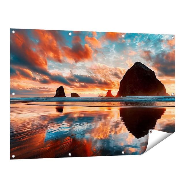Tuinposter vooraanzicht Zonsondergang bij Cannon Beach, Oregon