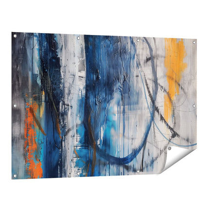 Tuinposter vooraanzicht Abstract Kunstwerk met Blauwe en Oranje Lijnen