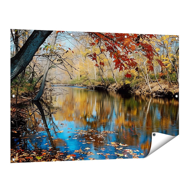Tuinposter vooraanzicht Herfstbladeren Weerspiegeld in een Rivier