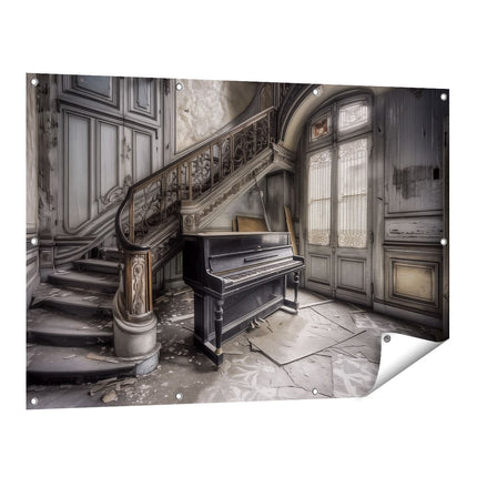 Tuinposter vooraanzicht Verlaten Kamer met een Piano