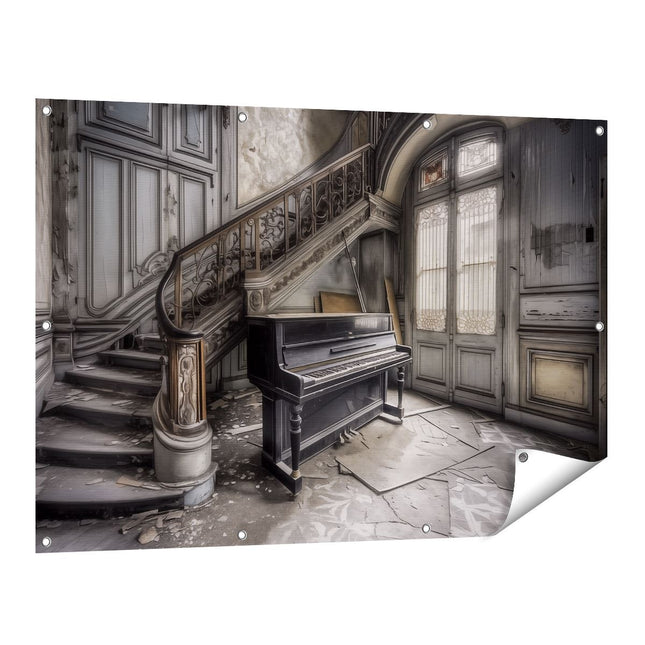 Tuinposter vooraanzicht Verlaten Kamer met een Piano