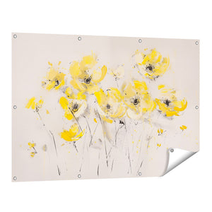 Tuinposter vooraanzicht Kunstwerk van Gele Bloemen op een Beige Achtergrond
