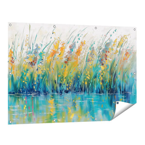 Tuinposter vooraanzicht Kunstwerk van Riet in het Water
