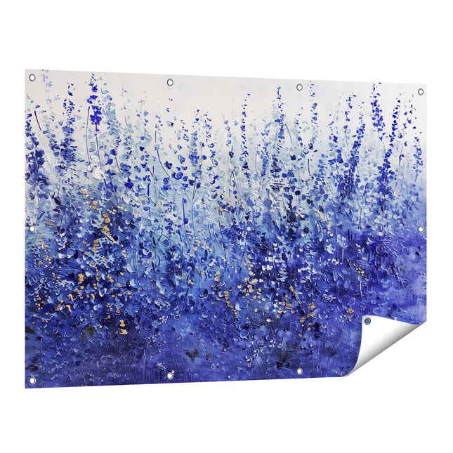 Tuinposter vooraanzicht Blauwe Bloemen in een Veld