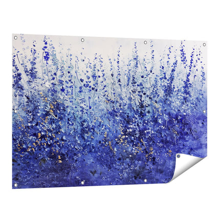 Tuinposter vooraanzicht Blauwe Bloemen in een Veld