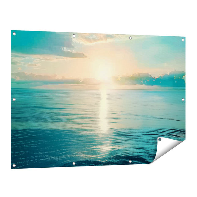 Tuinposter vooraanzicht De Zon gaat onder boven de Oceaan