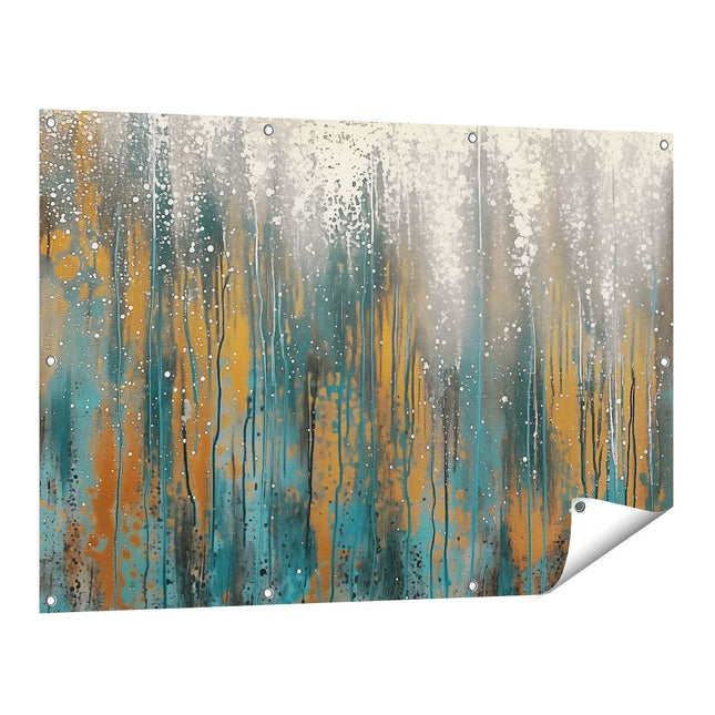 Tuinposter vooraanzicht Abstract Kunstwerk met Blauwe, Oranje en Bruine Kleuren