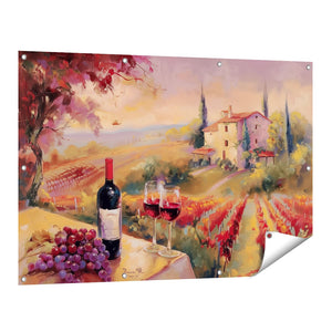 Tuinposter vooraanzicht Kunstwerk van Wijn en Druiven op een Tafel