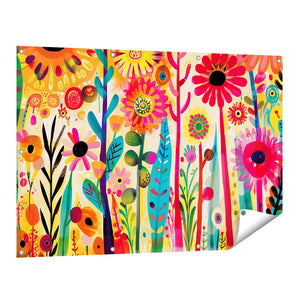 Tuinposter vooraanzicht Kleurrijke Bloemen in een Veld