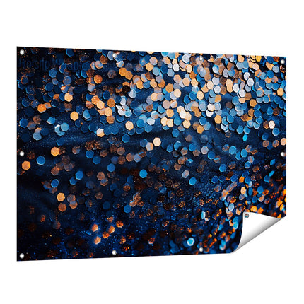 Tuinposter vooraanzicht Blauwe en Oranje Achtergrond met veel Glitters