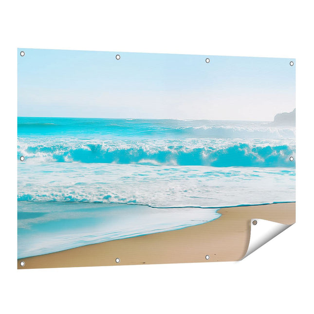 Tuinposter vooraanzicht Zandstrand met Golven