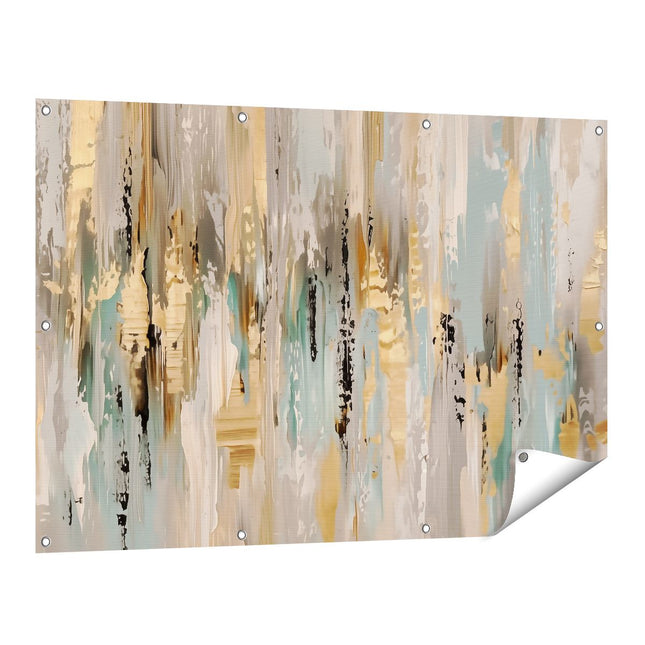 Tuinposter vooraanzicht Abstract Kunstwerk met Gouden en Beige Kleuren