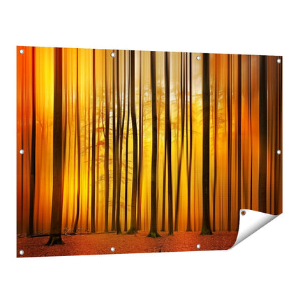 Tuinposter vooraanzicht Bos van Bomen bij Zonsondergang