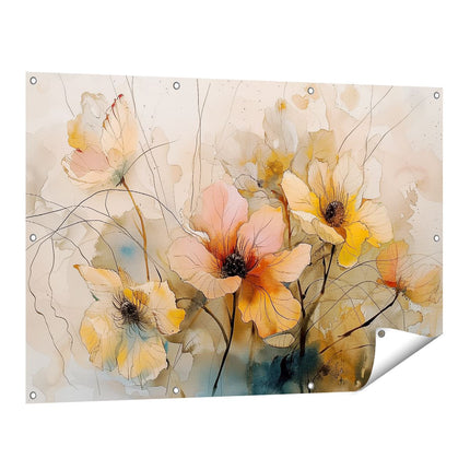 Tuinposter vooraanzicht Aquarelkunstwerk van Bloemen