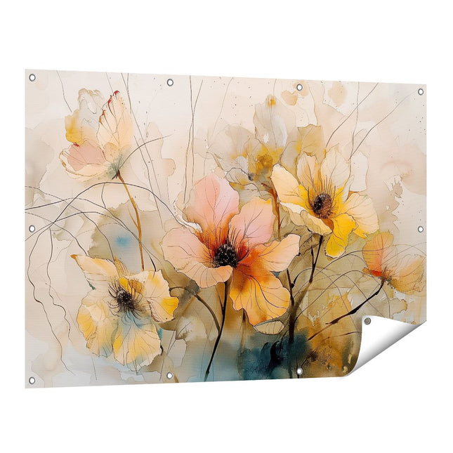 Tuinposter vooraanzicht Aquarelkunstwerk van Bloemen