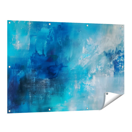 Tuinposter vooraanzicht Abstract Kunstwerk met Blauwe en Witte Kleuren