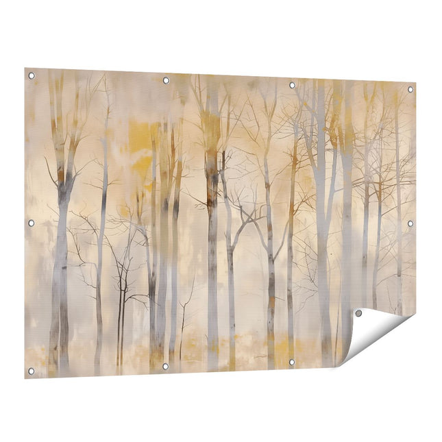 Tuinposter vooraanzicht Kunstwerk van Bomen in een Bos