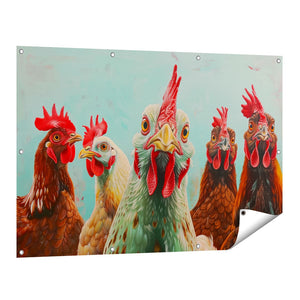 Tuinposter vooraanzicht Kunstwerk van een Groep Kippen