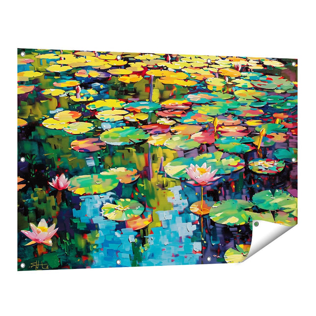 Tuinposter vooraanzicht Kleurrijke Waterlelies in een Vijver