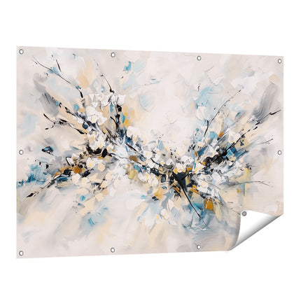 Tuinposter vooraanzicht Abstract Kunstwerk met Blauwe, Gele en Zwarte Kleuren